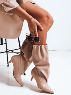 Dámské kozačky s pomačkaným svrškem béžové FashionStreet ZY1137