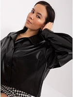 Krátká černá dámská bunda z imitace kůže model 20970138 - Factory Price