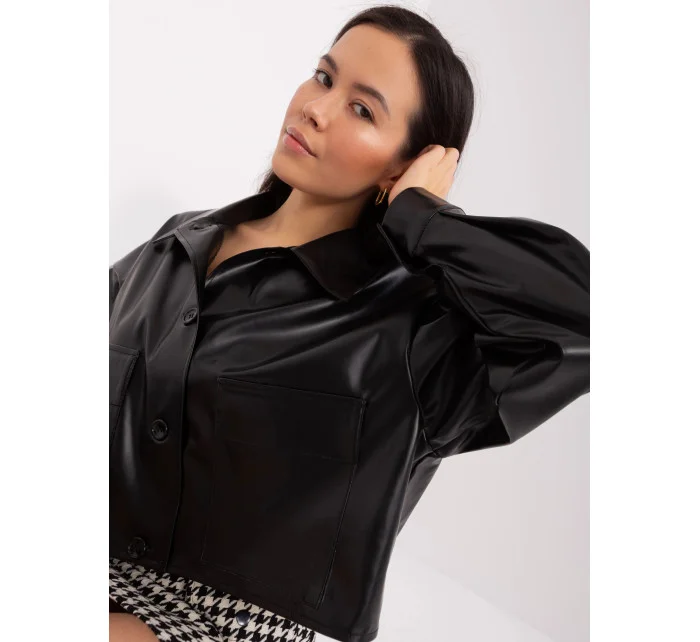 Krátká černá dámská bunda z imitace kůže model 20970138 - Factory Price