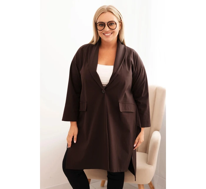 Dámská narzutka Plus Size Punto s bavlnou na knoflík hnědá