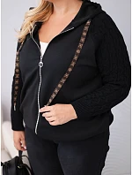 Dámská bavlněná mikina Plus Size s pletenými rukávy a kapucí černá Dámská bavlněná mikina Plus Size s pletenými rukávy a kapucí černá