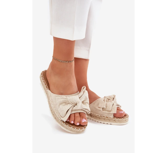 Dámské Pantofle Na Platformě S Pletením A Mašlí Béžové model 21700102 - Boto