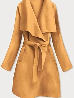 Hořčicový dámský minimalistický kabát (747ART)