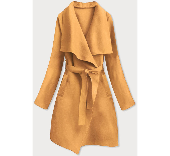 Hořčicový dámský minimalistický kabát (747ART)