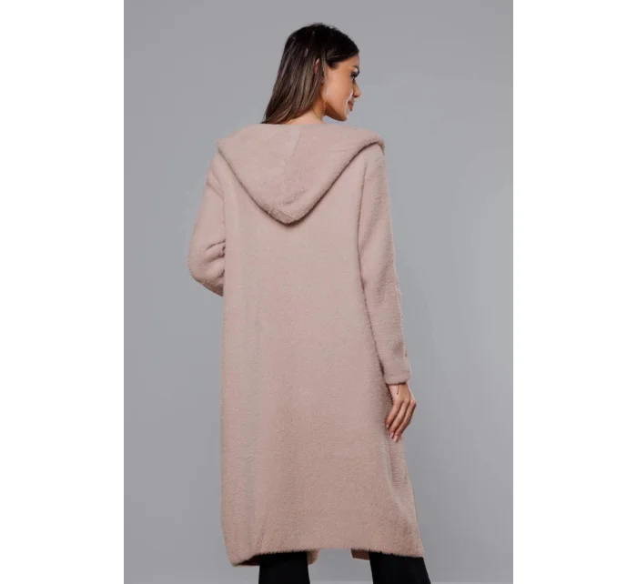 Dlouhý béžový vlněný přehoz přes oblečení typu alpaka s kapucí model 18059173 - MADE IN ITALY Dlouhý béžový vlněný přehoz přes oblečení typu alpaka s kapucí model 18059173 - MADE IN ITALY