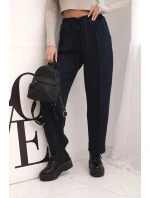 Elegantní dámské kalhoty s vysokým pasem a zavazováním v pase modré Elegantní dámské kalhoty s vysokým pasem a zavazováním v pase modré