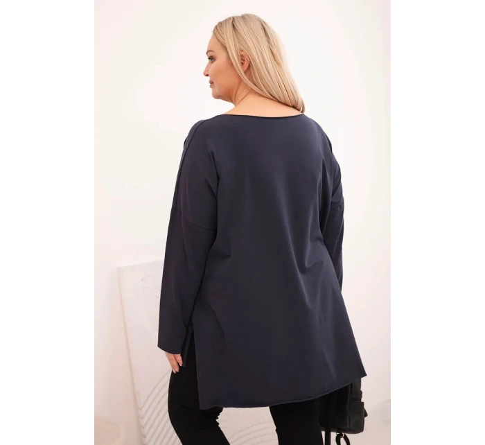 Dámská bavlněná blůza Plus Size asymetrická s dlouhým rukávem granátová