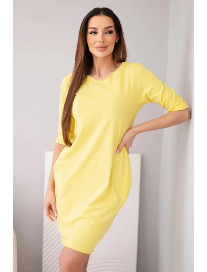 Dámské bavlněné šaty s 3/4 rukávem a kapsami žlutá Dámské bavlněné šaty s 3/4 rukávem a kapsami žlutá
