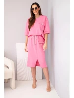 Dámský komplet máslový s halenkou a midi sukní růžový Dámský komplet máslový s halenkou a midi sukní růžový