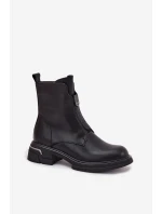 Dámské kozačky z pravé kůže na nízkém podpatku Černé model 21708339 - Boto