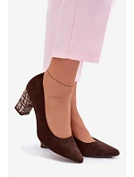 Lodičky z eko semiše na ozdobném sloupku Sergio Leone PB414 Hnědé Lodičky z eko semiše na ozdobném sloupku Sergio Leone PB414 Hnědé