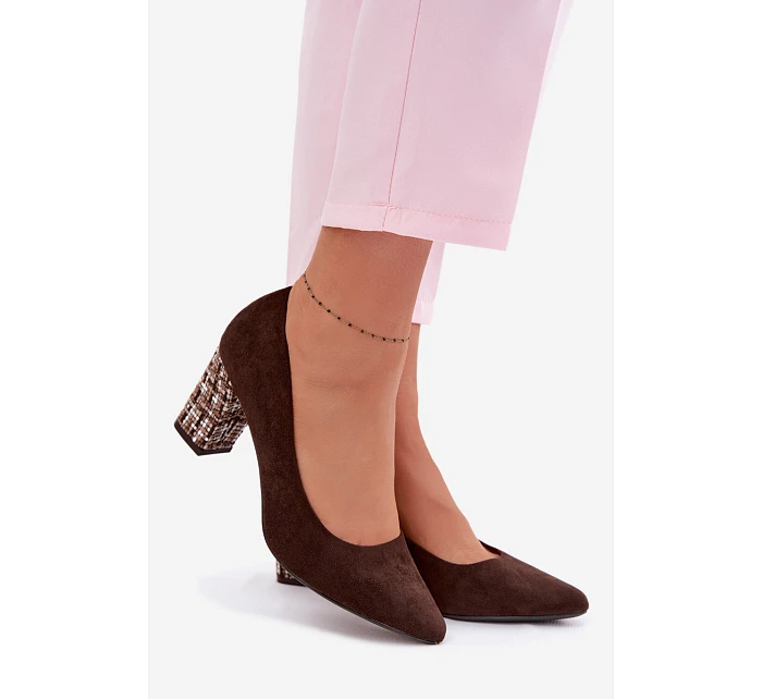 Lodičky z eko semiše na ozdobném sloupku Sergio Leone PB414 Hnědé Lodičky z eko semiše na ozdobném sloupku Sergio Leone PB414 Hnědé