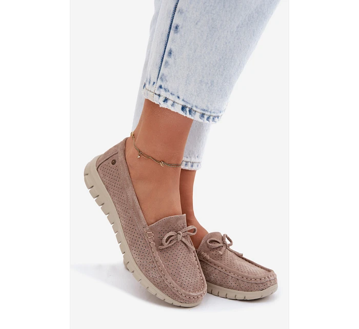 Dámské Mokasíny Z Přírodního Semiše S Mašlí Vinceza Béžové