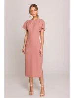 model 20966239 Tužkové šaty s rozparkem na boku růžové - STYLOVE model 20966239 Tužkové šaty s rozparkem na boku růžové - STYLOVE