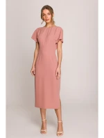 S398 Tužkové šaty s rozparkem na boku - růžové