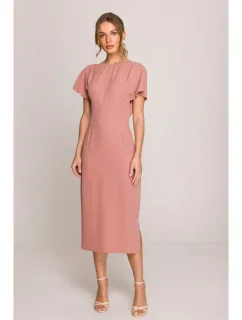 model 20966239 Tužkové šaty s rozparkem na boku růžové - STYLOVE