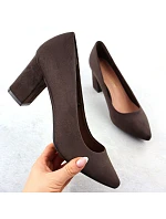 Dámské semišové lodičky na sloupek podpatku PB414 / SK403E Tmavě hnědá - Sergio Leone Dámské semišové lodičky na sloupek podpatku PB414 / SK403E Tmavě hnědá - Sergio Leone