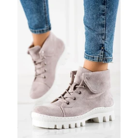 Trendy  kotníčkové boty dámské fialové na plochém podpatku