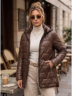 Dámská prošívaná bunda s odnímatelnou kapucí, hnědá, FashionStreet TY5796 Dámská prošívaná bunda s odnímatelnou kapucí, hnědá, FashionStreet TY5796