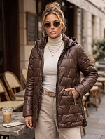 Dámská prošívaná bunda s odnímatelnou kapucí, hnědá, FashionStreet TY5796