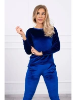 Velurová souprava s řasením na zadní straně chrpově modrá