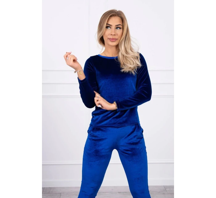 Velurová souprava s řasením na zadní straně chrpově modrá