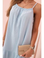 Dámská mušelínová šaty na ramínkách s volánem modrá