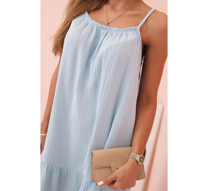 Dámská mušelínová šaty na ramínkách s volánem modrá