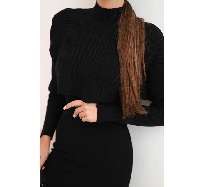 Dámský komplet viskózový blůza s šaty černý