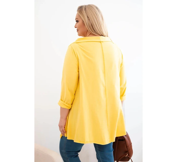 Dámská bavlněná blůza Plus Size asymetrická s ohrnutým rukávem žlutá