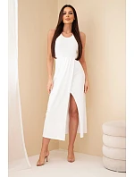 Dámské bavlněné midi šaty bez rukávů s řasením bílá Dámské bavlněné midi šaty bez rukávů s řasením bílá