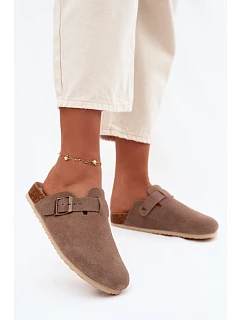 Dámské pantofle Chodaki Z Přírodního Semiše Vinceza 101332 Tmavě Béžové