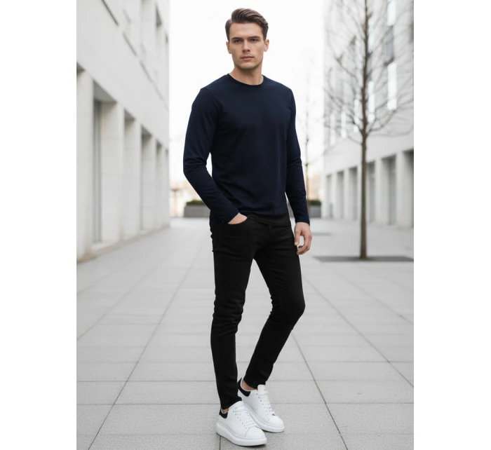 Pánské tmavě modré tričko FashionStreet s dlouhým rukávem LX0580 Pánské tmavě modré tričko FashionStreet s dlouhým rukávem LX0580