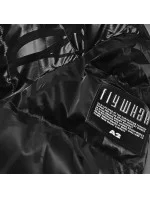 Černá krátká zimní bunda s květovaným vzorem (CAN-597)