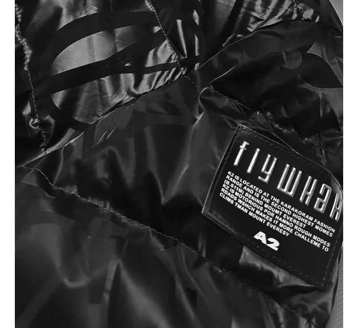 Černá krátká zimní bunda s květovaným vzorem (CAN-597)