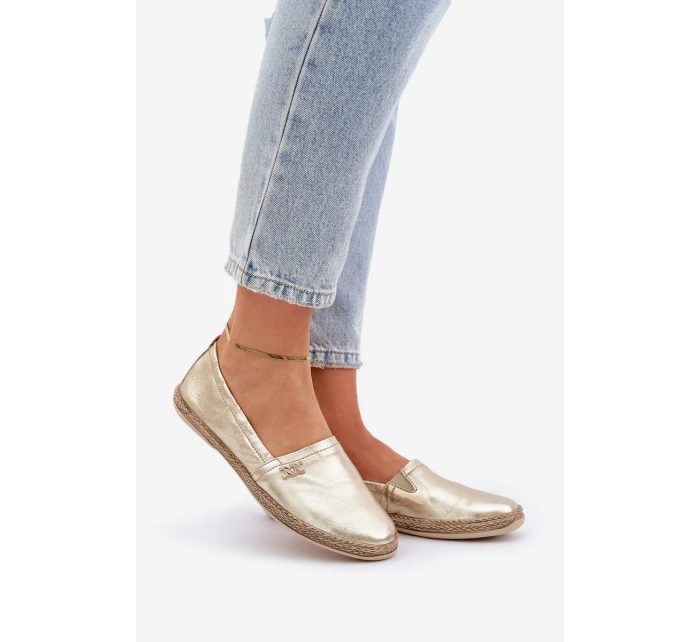Elegantní Damské Kožené Espadrilky Zazoo 10177 Zlaté Elegantní Damské Kožené Espadrilky Zazoo 10177 Zlaté