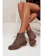 Semišové Boty Na Plochém Podpatku Tmavě Béžové Zazoo