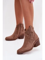 Kožené Dámské Boty na Podpatku Hnědé model 21961079 - S.Barski Kožené Dámské Boty na Podpatku Hnědé model 21961079 - S.Barski