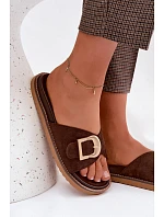 Dámské pantofle s zlatým sponou tmavě béžové Elviane