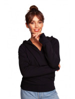 B246 Zavinovací svetr s kapucí - černý