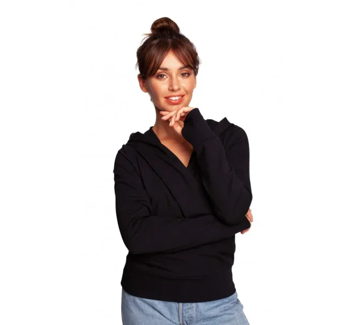 model 17636580 Zavinovací svetr s kapucí černý - BeWear