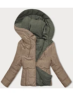 Oboustranná krátká bunda s kapucí béžovo-khaki (B8181-101011) Oboustranná krátká bunda s kapucí béžovo-khaki (B8181-101011)