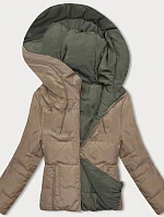 Oboustranná krátká bunda s kapucí béžovo-khaki (B8181-101011)