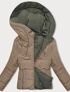 Oboustranná krátká bunda s kapucí béžovo-khaki (B8181-101011)