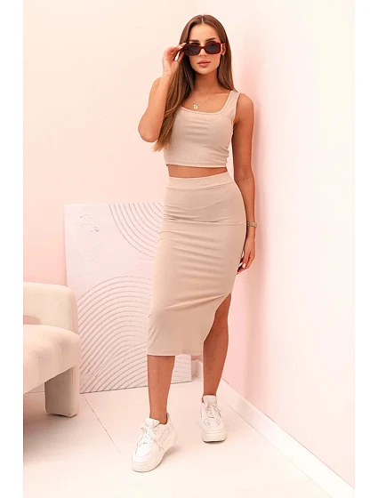 Dámský top a model 22077133 sukně béžový - K-Fashion
