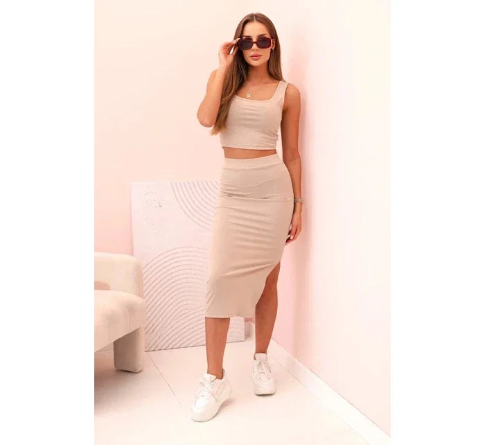 Dámský top a model 22077133 sukně béžový - K-Fashion Dámský top a model 22077133 sukně béžový - K-Fashion