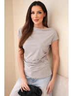 Dámská žebrovaná halenka z viskózy s vodopádovým výstřihem a řasením fango