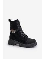 Zateplené kotníkové boty s ozdobou Černé S.Barski HY42-281 Zateplené kotníkové boty s ozdobou Černé S.Barski HY42-281