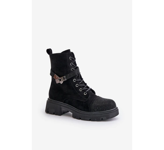 Zateplené kotníkové boty s ozdobou Černé S.Barski HY42-281 Zateplené kotníkové boty s ozdobou Černé S.Barski HY42-281