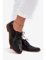 Dámské kožené elegantní šněrovací polobotky model 21707319 Černé - Zazoo